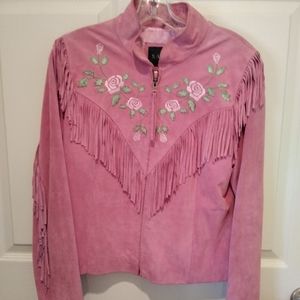Dusty Rose Embroidered Suede Jacket